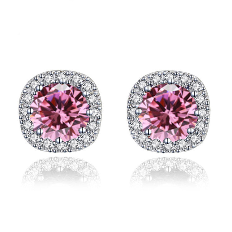 Paris Jewelry 10k White Gold 3 Ct Round Created Pink Sapphire Halo Stud Earrings Plated Image 1