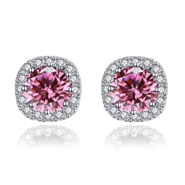 Paris Jewelry 10k White Gold 1-2 Ct Round Created Pink Sapphire Halo Stud Earrings Plated Image 1