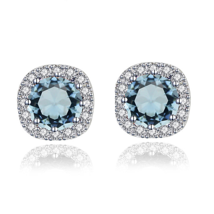 Paris Jewelry 10k White Gold 1 Ct Round Created Aquamarine Halo Stud Earrings Plated Image 1