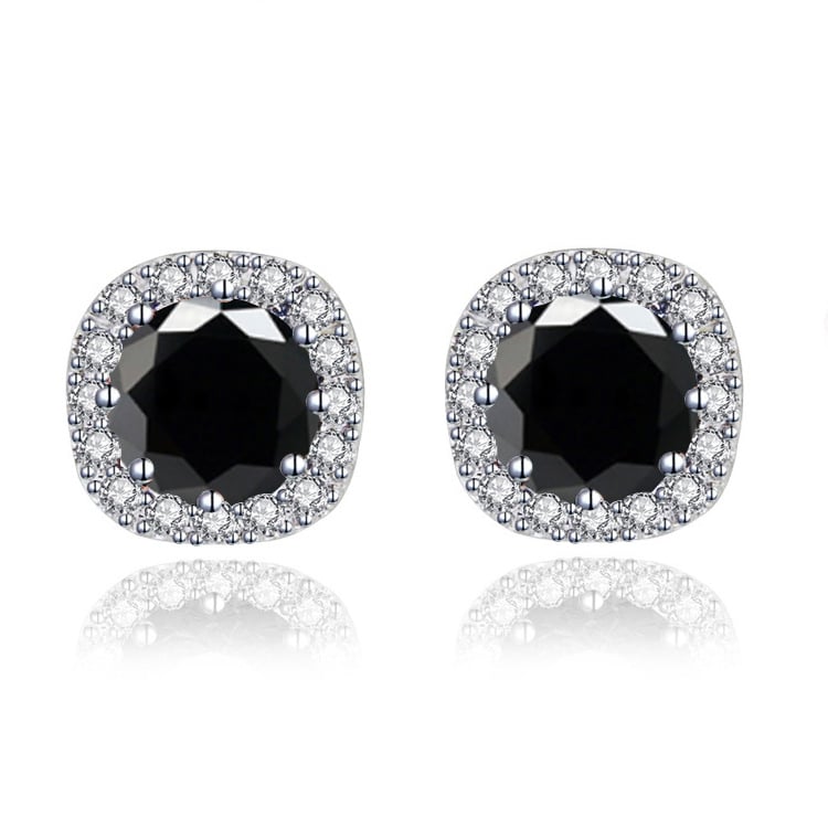 Paris Jewelry 10k White Gold 1-2 Ct Round Created Black Sapphire Halo Stud Earrings Plated Image 1