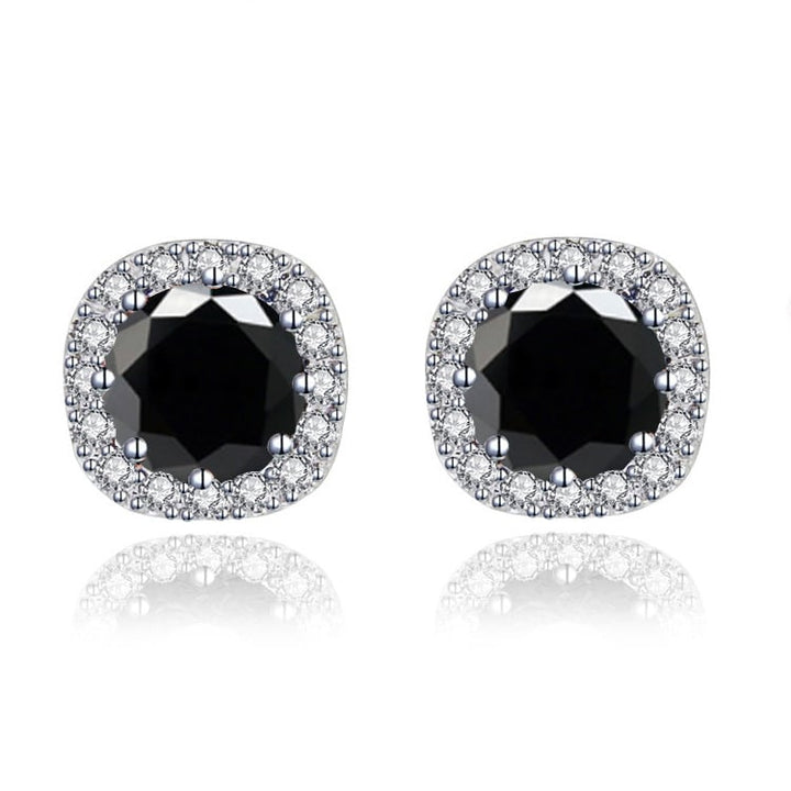 Paris Jewelry 10k White Gold 1-2 Ct Round Created Black Sapphire Halo Stud Earrings Plated Image 1