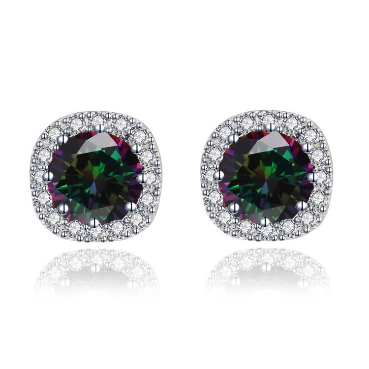 Paris Jewelry 10k White Gold 1-2 Ct Round Created Alexandrite Halo Stud Earrings Plated Image 1