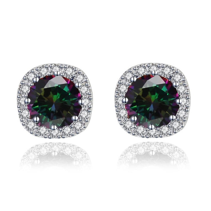 Paris Jewelry 10k White Gold 3 Ct Round Created Alexandrite Halo Stud Earrings Plated Image 1