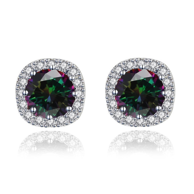 Paris Jewelry 10k White Gold 1-2 Ct Round Created Alexandrite Halo Stud Earrings Plated Image 3