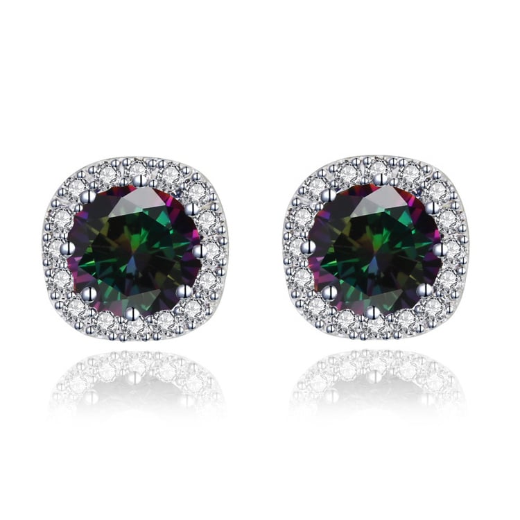 Paris Jewelry 10k White Gold 3 Ct Round Created Alexandrite Halo Stud Earrings Plated Image 3