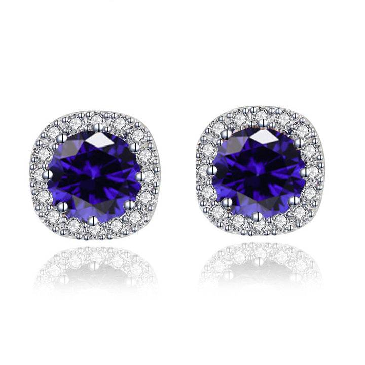 Paris Jewelry 10k White Gold 3 Ct Round Created Blue Sapphire Halo Stud Earrings Plated Image 3