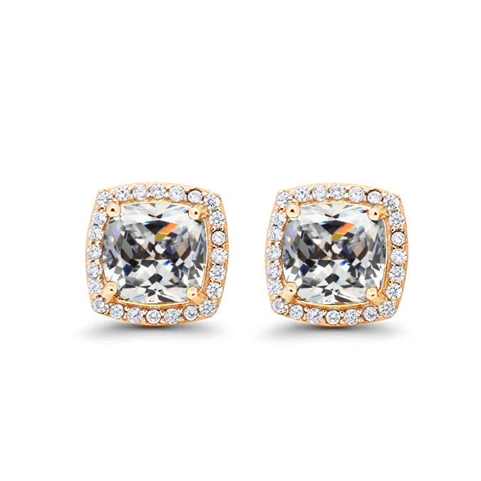 Paris Jewelry 24k Yellow Gold 1-2Ct Created Halo Princess Cut White Sapphire Stud Earrings Plated Image 1