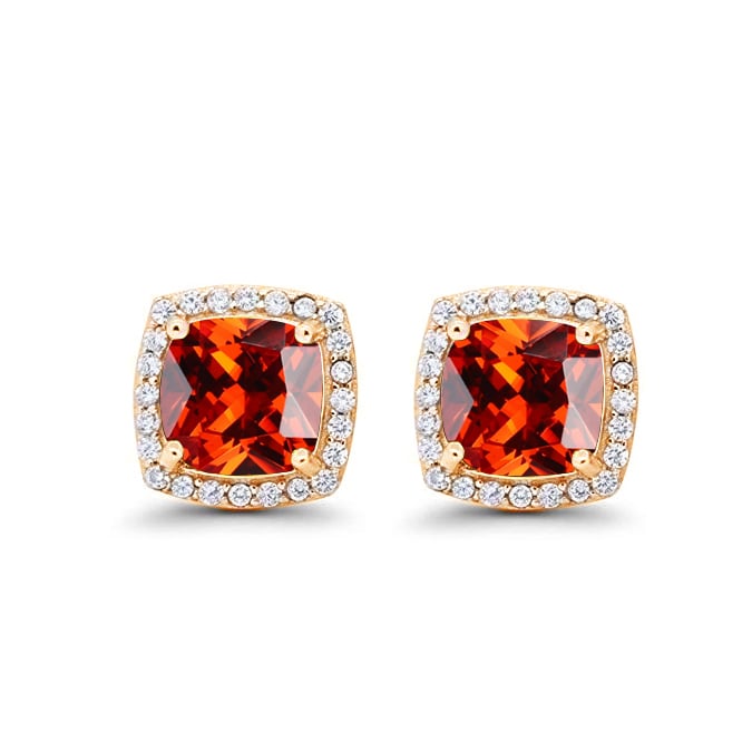 Paris Jewelry 24k Yellow Gold 1-2Ct Created Halo Princess Cut Ruby Stud Earrings Plated Image 1