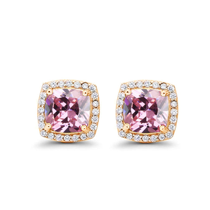 Paris Jewelry 24k Yellow Gold 1-2Ct Created Halo Princess Cut Pink Sapphire Stud Earrings Plated Image 1