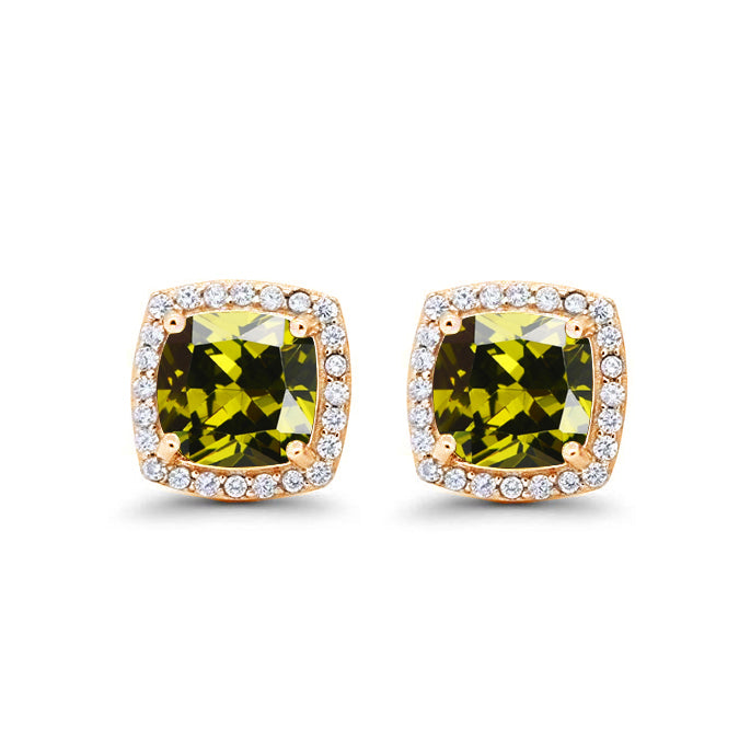 Paris Jewelry 24k Yellow Gold 4Ct Created Halo Princess Cut Peridot Stud Earrings Plated Image 1