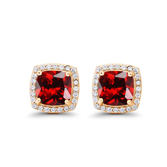 Paris Jewelry 24k Yellow Gold 3Ct Created Halo Princess Cut Garnet Stud Earrings Plated Image 1