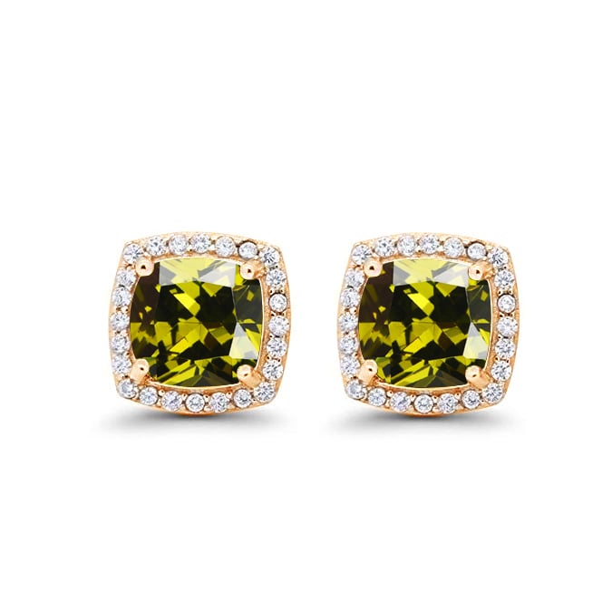 Paris Jewelry 24k Yellow Gold 4Ct Created Halo Princess Cut Peridot Stud Earrings Plated Image 4