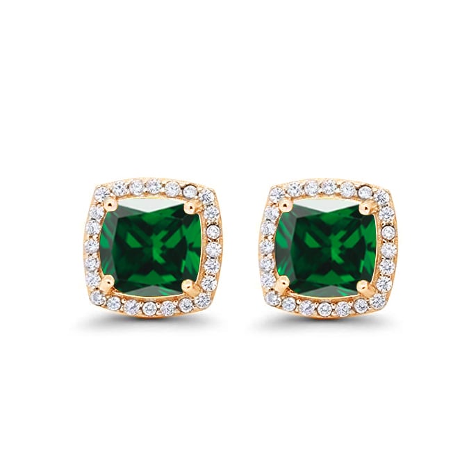 Paris Jewelry 24k Yellow Gold 1Ct Created Halo Princess Cut Emerald Stud Earrings Plated Image 2