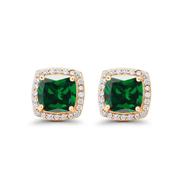 Paris Jewelry 24k Yellow Gold 2Ct Created Halo Princess Cut Emerald Stud Earrings Plated Image 1