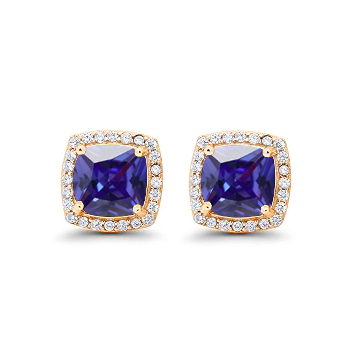 Paris Jewelry 24k Yellow Gold 2Ct Created Halo Princess Cut Blue Sapphire Stud Earrings Plated Image 3