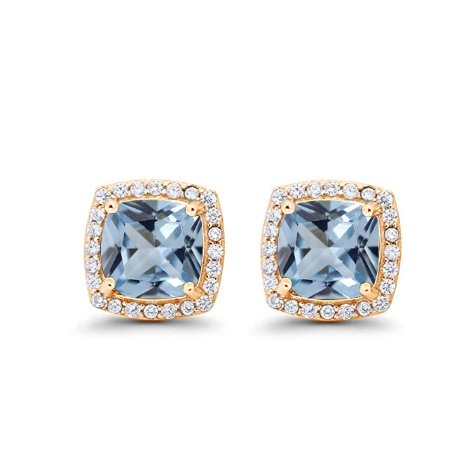 Paris Jewelry 24k Yellow Gold 4Ct Created Halo Princess Cut Aquamarine Stud Earrings Plated Image 1