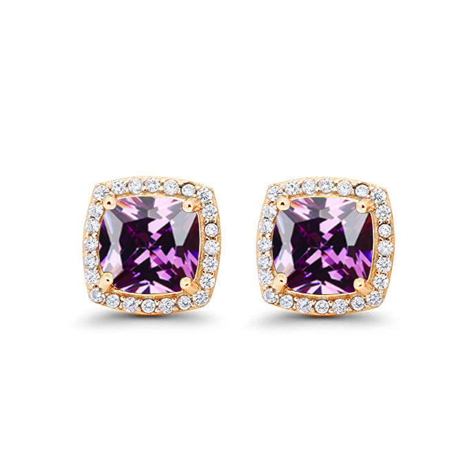 Paris Jewelry 24k Yellow Gold 1-2Ct Created Halo Princess Cut Amethyst Stud Earrings Plated Image 1