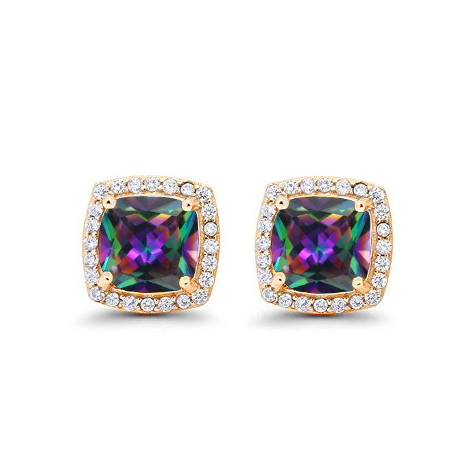 Paris Jewelry 24k Yellow Gold 3Ct Created Halo Princess Cut Alexandrite Stud Earrings Plated Image 1