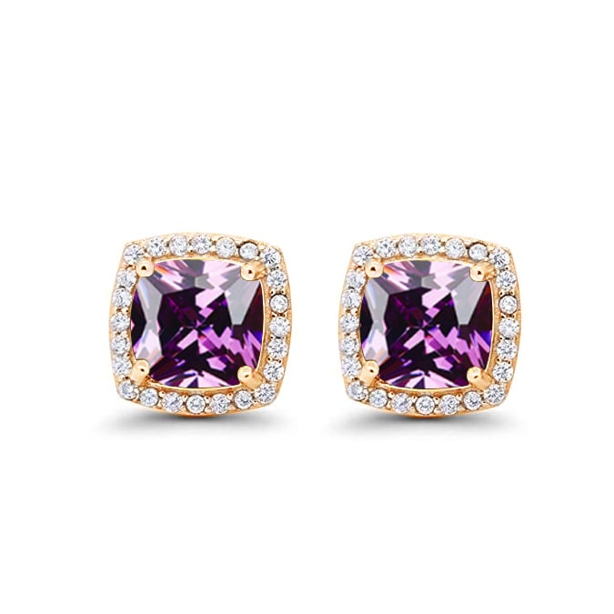 Paris Jewelry 18k Yellow Gold 3Ct Created Halo Princess Cut Amethyst Stud Earrings Plated Image 4