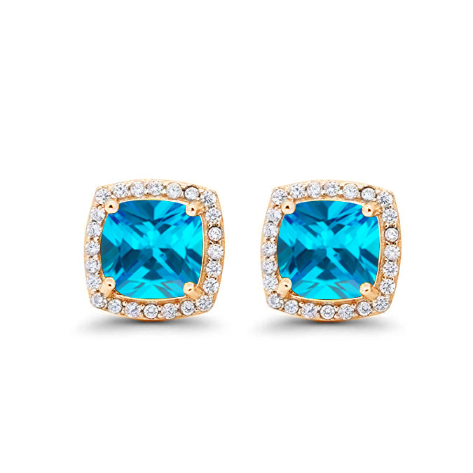 Paris Jewelry 14k Yellow Gold 1-2Ct Created Halo Princess Cut Blue Topaz Stud Earrings Plated Image 3