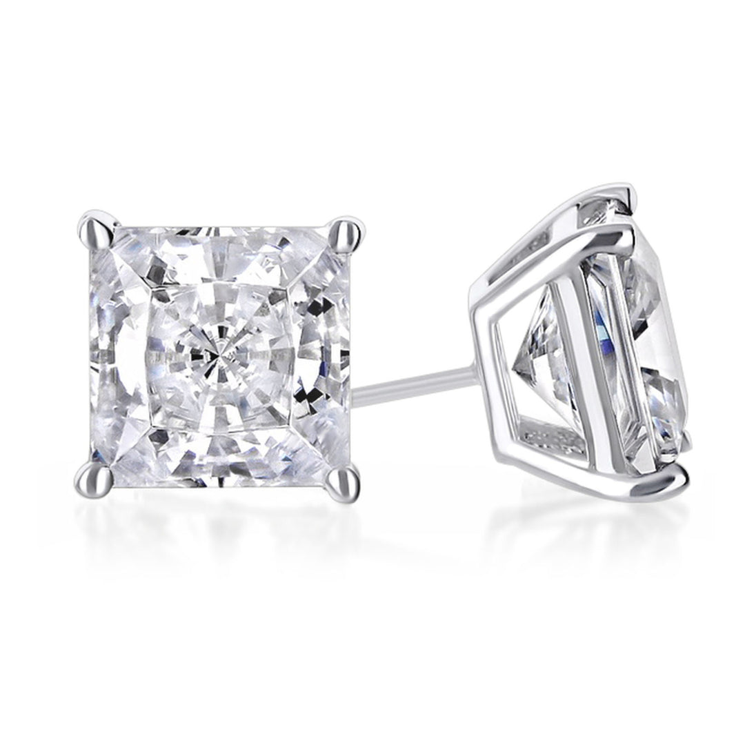 Paris Jewelry 10k White Gold Created White Sapphire Princess Cut Stud Earrings Image 1