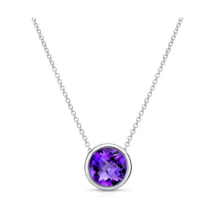 Paris Jewelry 24k White Gold 1-2Ct Amethyst Bezel Set Round Pendant For Womens Plated Image 1