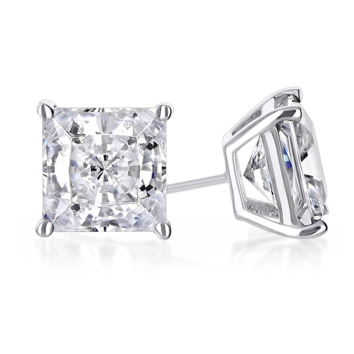 Paris Jewelry 10k White Gold Created White Sapphire Princess Cut Stud Earrings Image 2