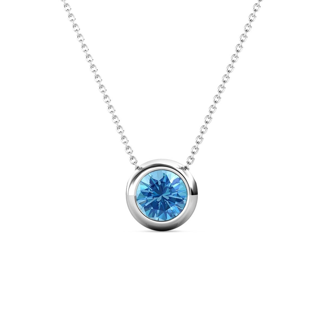 Paris Jewelry 24k White Gold 3Ct Blue Topaz Bezel Set Round Pendant For Womens Plated Image 1