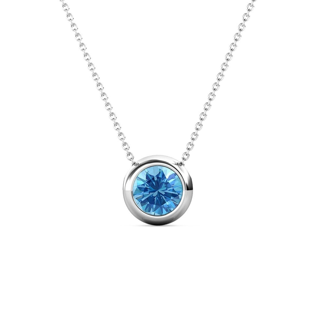 Paris Jewelry 24k White Gold 1Ct Blue Topaz Bezel Set Round Pendant For Womens Plated Image 3