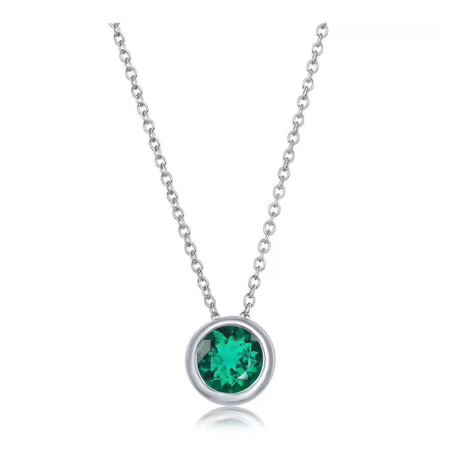 Paris Jewelry 24k White Gold 1-2Ct Emerald Bezel Set Round Pendant For Womens Plated Image 1