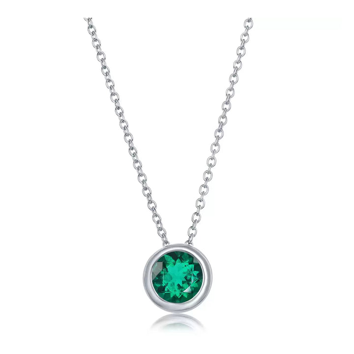 Paris Jewelry 24k White Gold 1Ct Emerald Bezel Set Round Pendant For Womens Plated Image 1