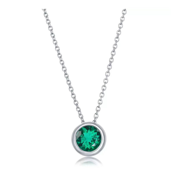 Paris Jewelry 24k White Gold 1-2Ct Emerald Bezel Set Round Pendant For Womens Plated Image 3