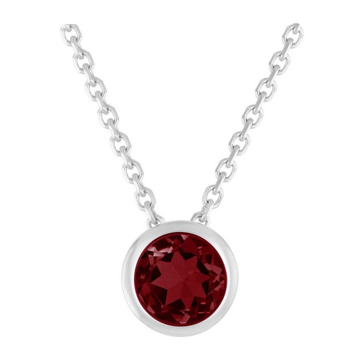 Paris Jewelry 24k White Gold 1Ct Garnet Bezel Set Round Pendant For Womens Plated Image 1