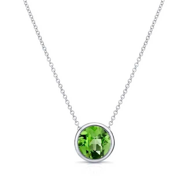 Paris Jewelry 24k White Gold 3Ct Peridot Bezel Set Round Pendant For Womens Plated Image 1