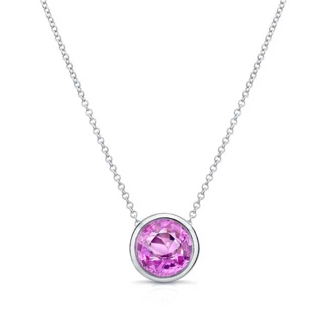 Paris Jewelry 24k White Gold 1-2Ct Pink Sapphire Bezel Set Round Pendant For Womens Plated Image 1