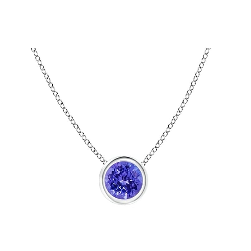 Paris Jewelry 24k White Gold 1-2Ct Tanzanite Bezel Set Round Pendant For Womens Plated Image 1