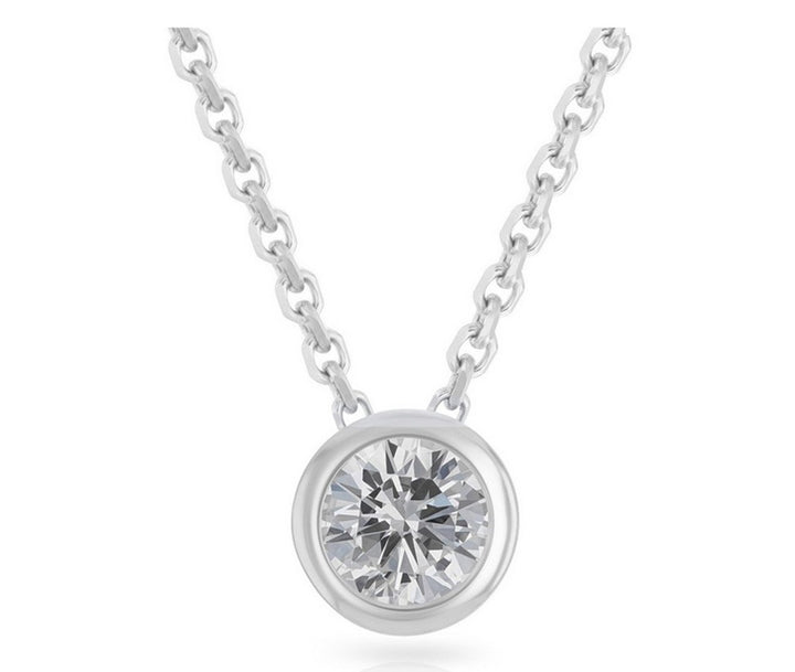 Paris Jewelry 24k White Gold 1Ct White Sapphire Bezel Set Round Pendant For Womens Plated Image 3