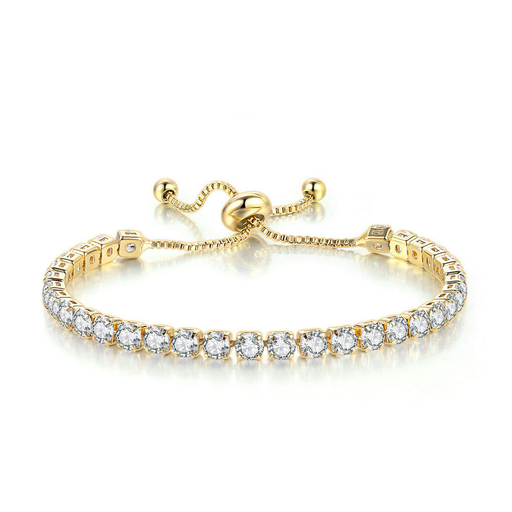 Paris Jewelry 24k Yellow Gold 6Ct Created White Sapphire Round Adjustable Tennis Bracelet Unisex Plated Image 1