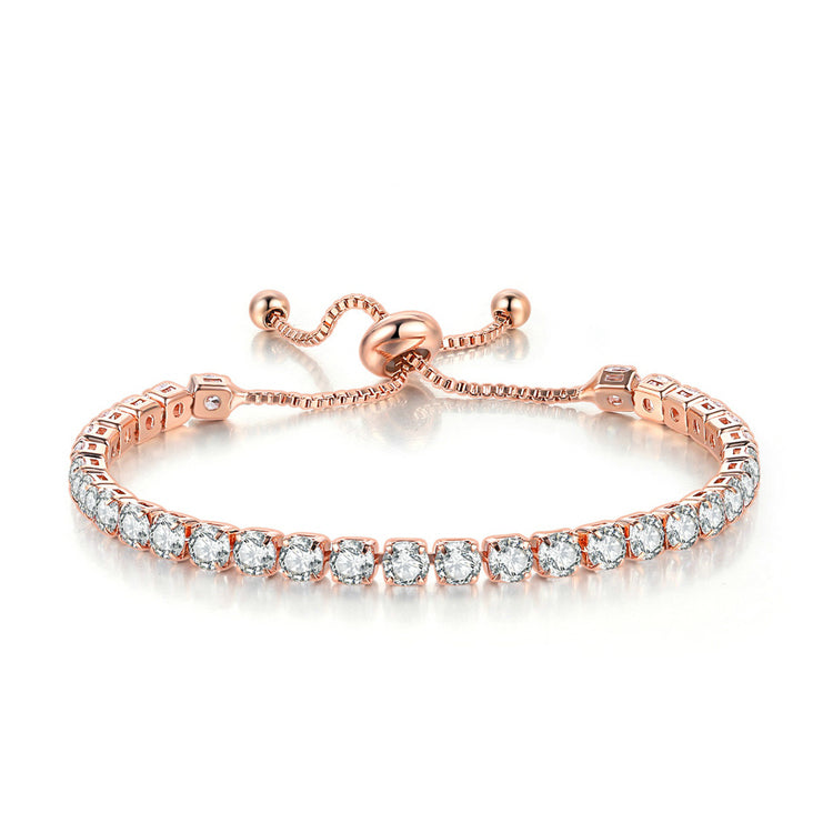 Paris Jewelry 24k Rose Gold 7Ct Created White Sapphire Round Adjustable Tennis Bracelet Unisex Plated Image 1