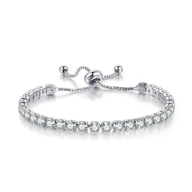 Paris Jewelry 24k White Gold 7Ct Created White Sapphire Round Adjustable Tennis Bracelet Unisex Plated Image 1