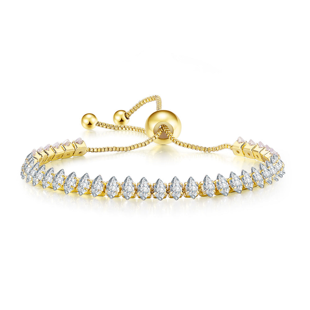 Paris Jewelry 24K Yellow Gold 7ct Created White Sapphire Marquis Cut Adjustable Tennis Bracelet Unisex Plated Image 2