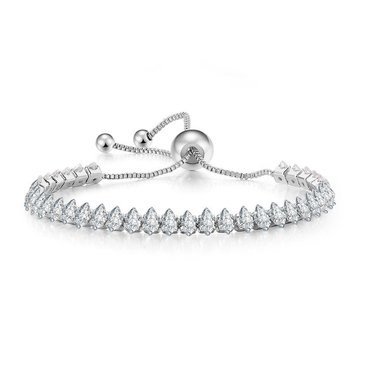 Paris Jewelry 24K White Gold 7ct Created White Sapphire Marquis Cut Adjustable Tennis Bracelet Unisex Plated Image 2