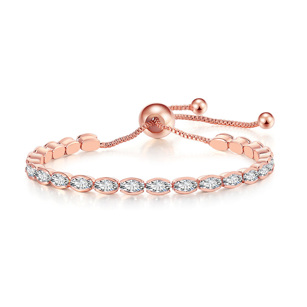 Paris Jewelry 24K Rose Gold 6ct Created White Sapphire Oval Cut Adjustable Tennis Bracelet Unisex Plated Image 1