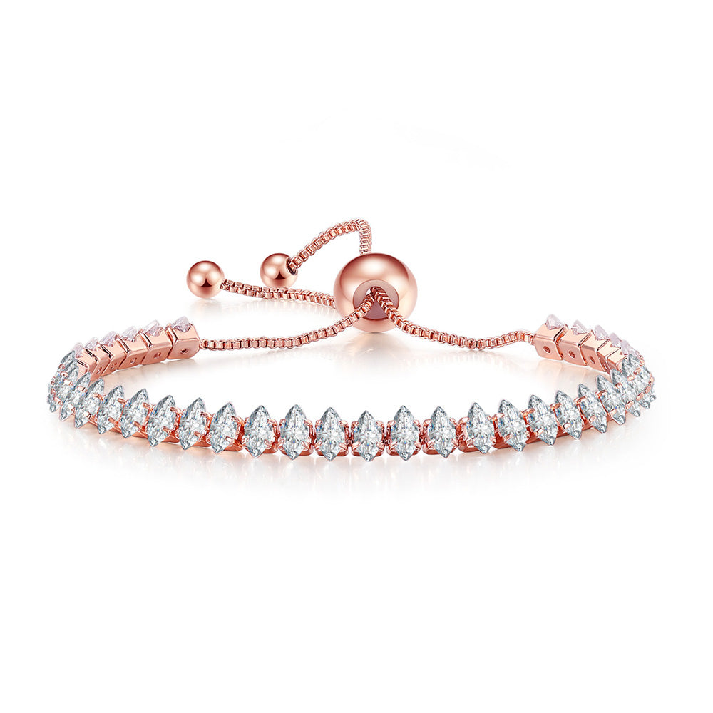 Paris Jewelry 18K Rose Gold 6ct Created White Sapphire Marquis Cut Adjustable Tennis Bracelet Unisex Plated Image 1