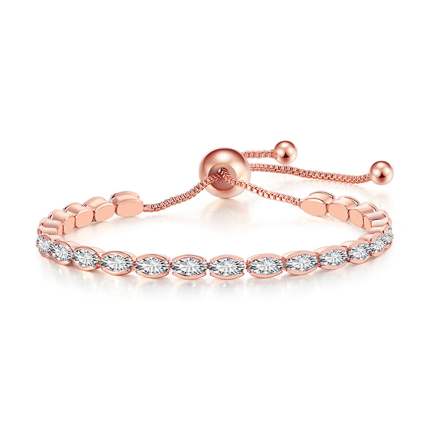 Paris Jewelry 18K Rose Gold 7ct Created White Sapphire Oval Cut Adjustable Tennis Bracelet Unisex Plated Image 1