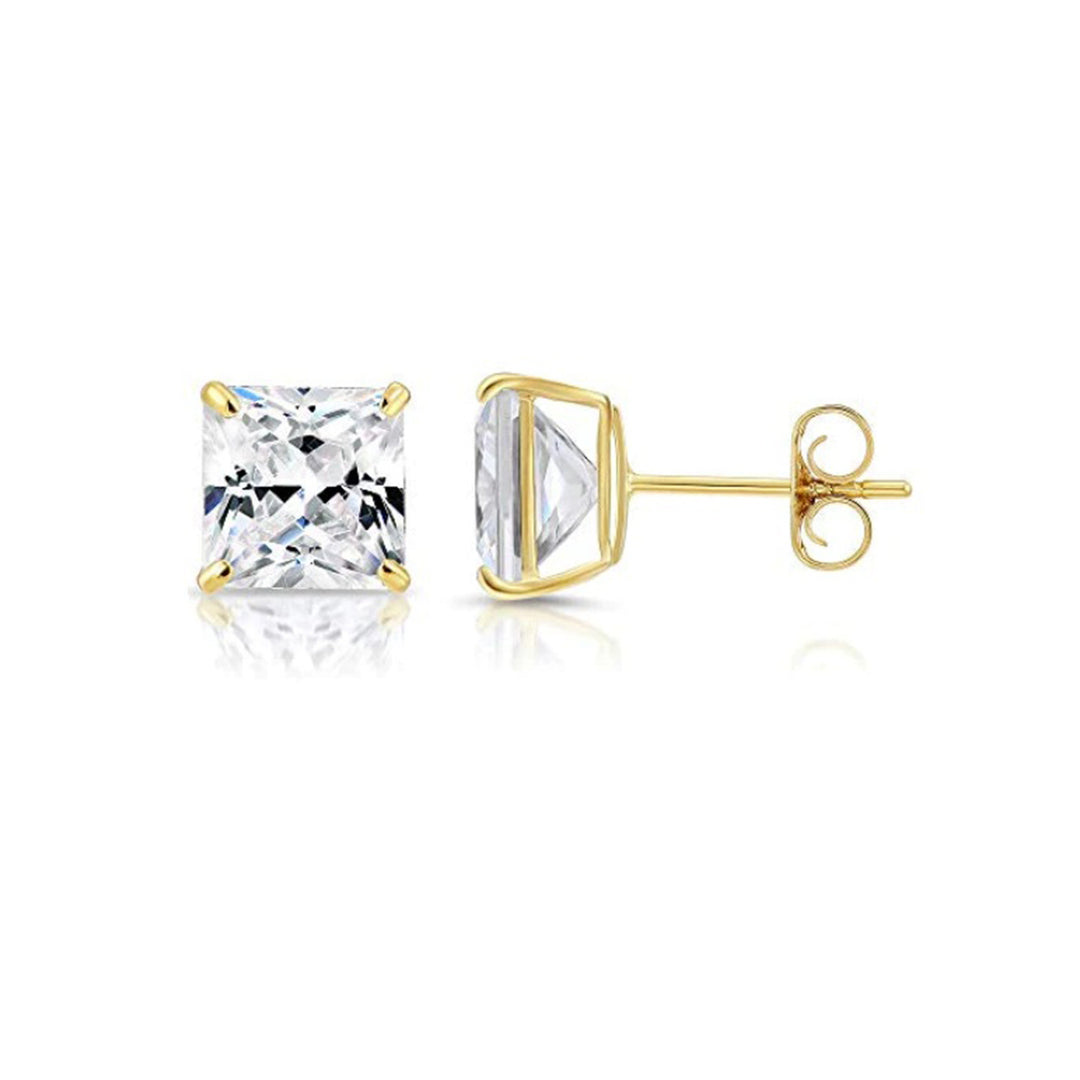 Paris Jewelry 18k Yellow Gold White Sapphire 4 Ct Square Cut Stud Earrings Image 1