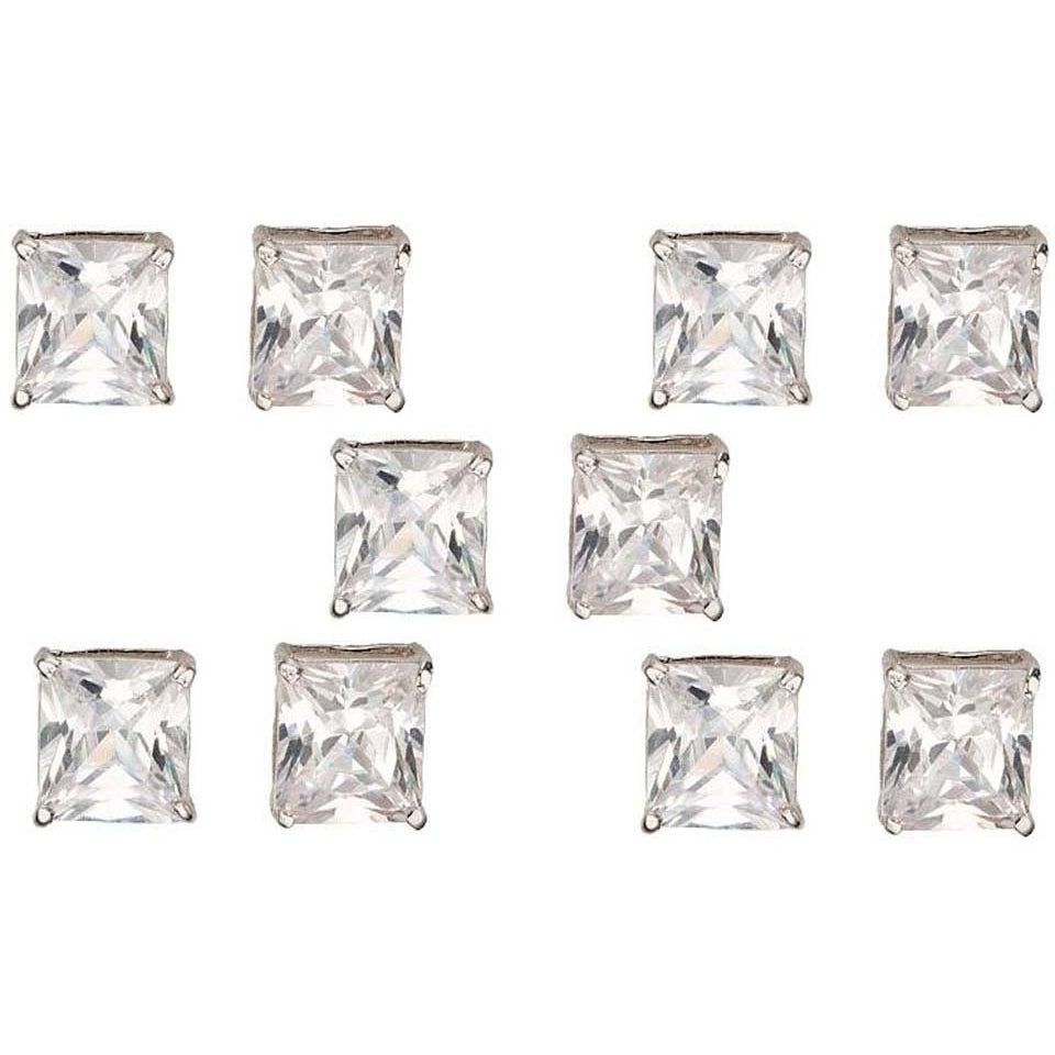 Paris Jewelry 14k White Gold 4mm 4Ct Square Cut White Sapphire Set Of Five Stud Earrings Plated Image 1