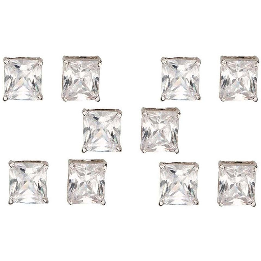 Paris Jewelry 14k White Gold 4mm 4Ct Square Cut White Sapphire Set Of Five Stud Earrings Plated Image 1