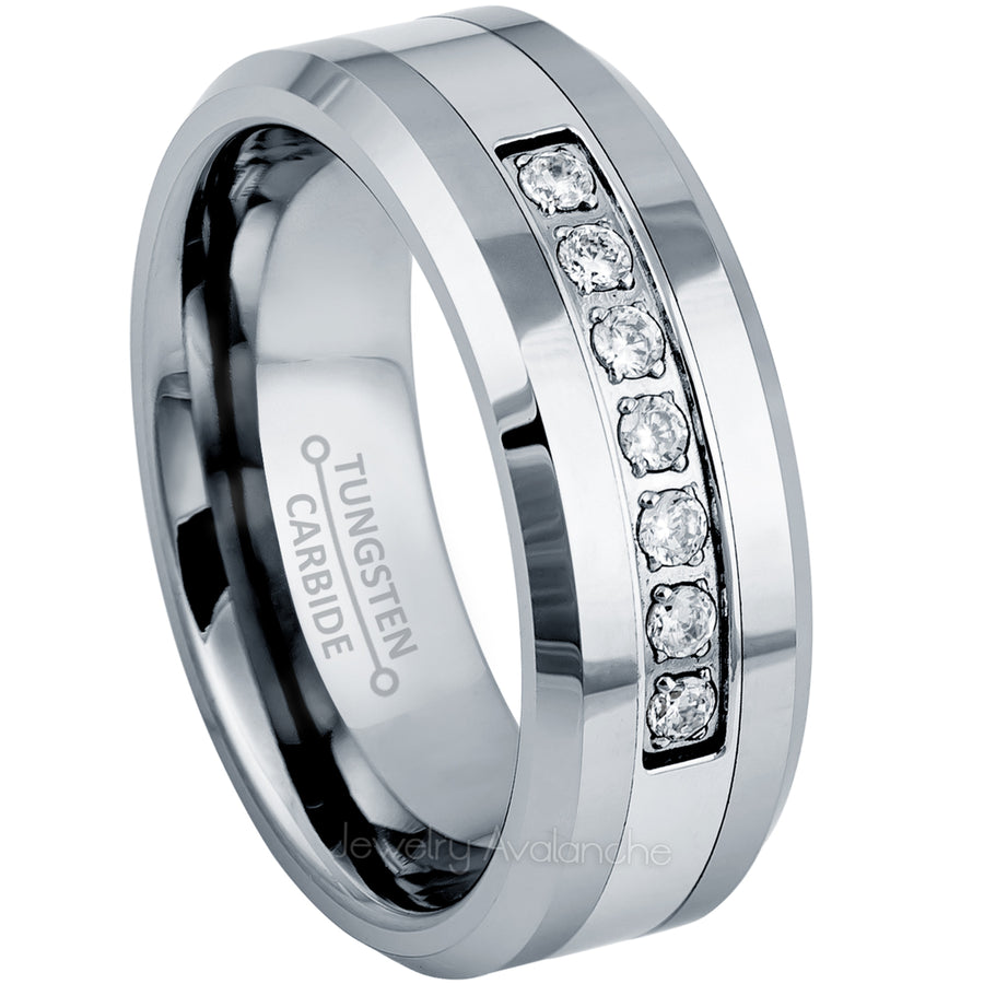 Paris Jewelry Tungsten Created Diamond CZ High Polished Brushed Band Unisex 7,8,9,10,11,12,13MM Image 1