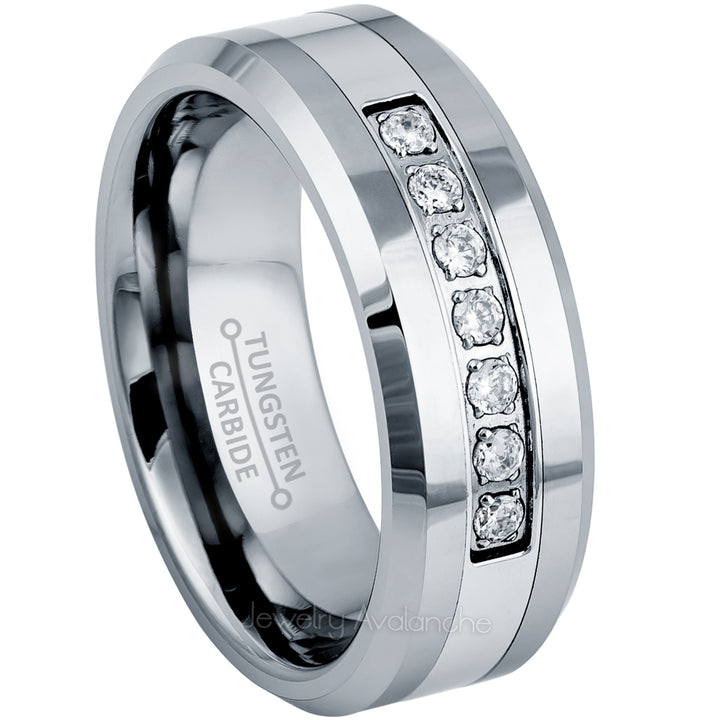 Paris Jewelry Tungsten Created Diamond CZ High Polished Brushed Band Unisex 7,8,9,10,11,12,13MM Image 2